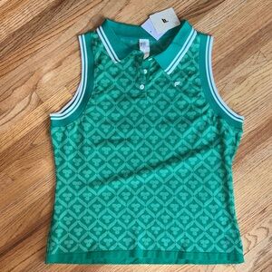 Fabletics XL Green Sleeveless Seamless Polo Tank Top with White Trim